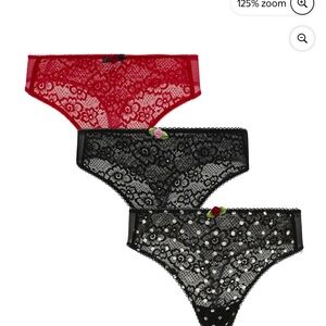 Lace Bikini Panty 3-Pack — Red and Black